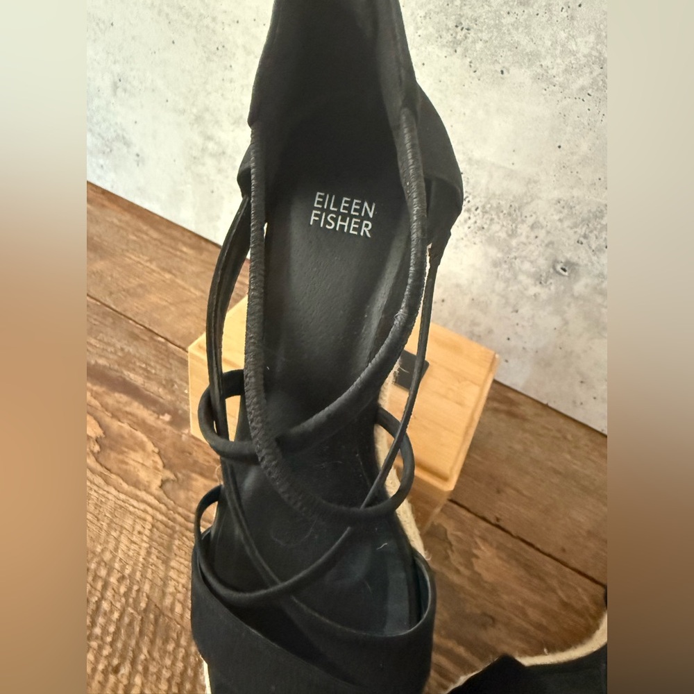🎆Eileen Fisher Black Espadrille Wedge Sandals – Size 10 - Picture 3 of 6